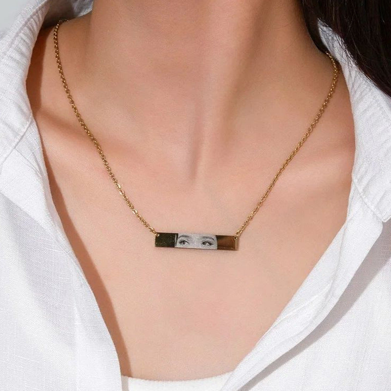Custom Eyes Photo Necklace Stainless Stee Customized Engrave Eye Necklaces Personalized Picture Name Necklace For Women Kids